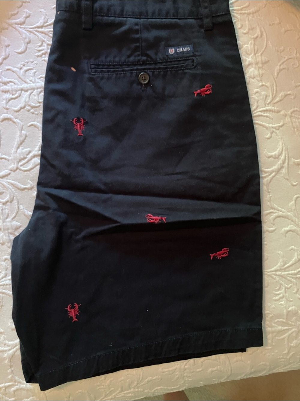 Chaps Men’s Black Shorts with Red Lobster Embroidery